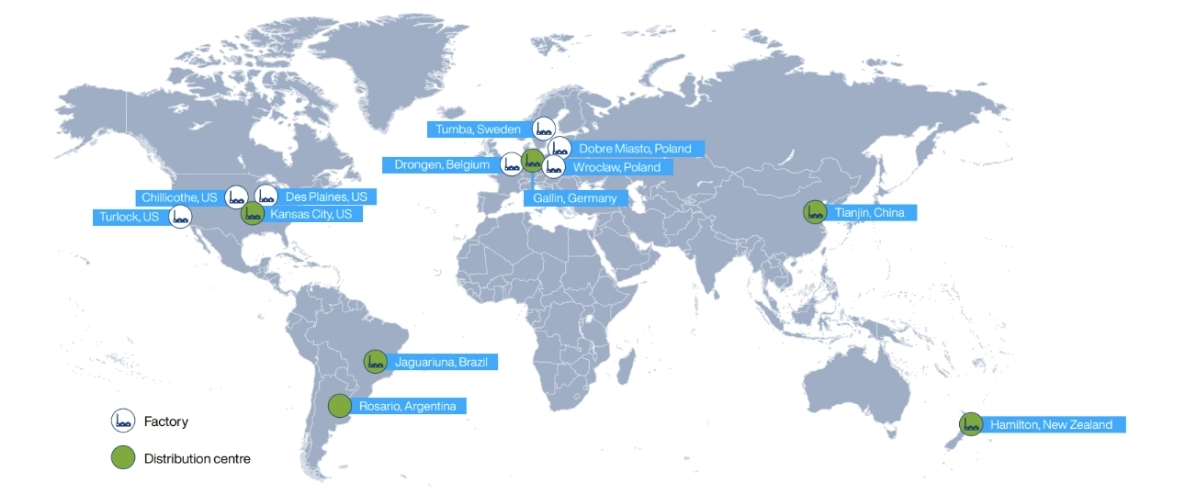 DeLaval factories and distribution centres