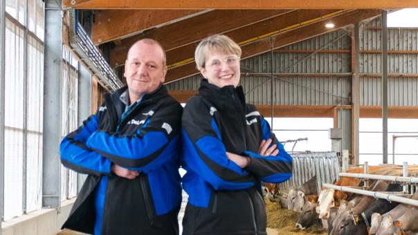Christine and Markus with their herd and DeLaval VMS™ V300 in the background