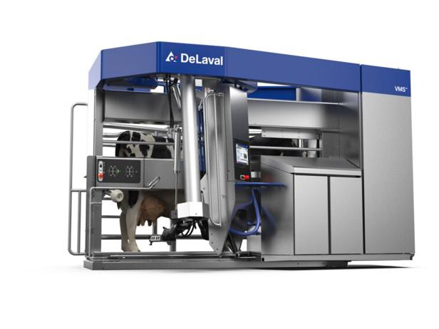 DeLaval VMS™ V300 milking system equipped with Flow‑Responsive™ Milking technology shown as a complete unit