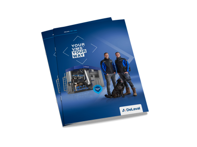 Printed brochure cover featuring the DeLaval VMS™ milking system