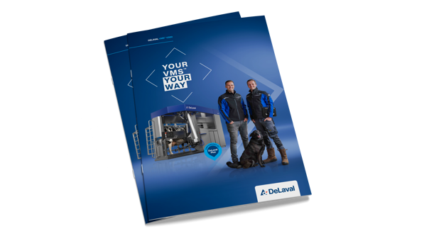 Printed brochure cover featuring the DeLaval VMS™ milking system