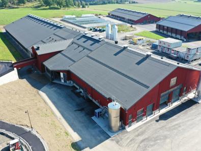 Aerial view of a dairy farm facility with barns and surrounding farmland