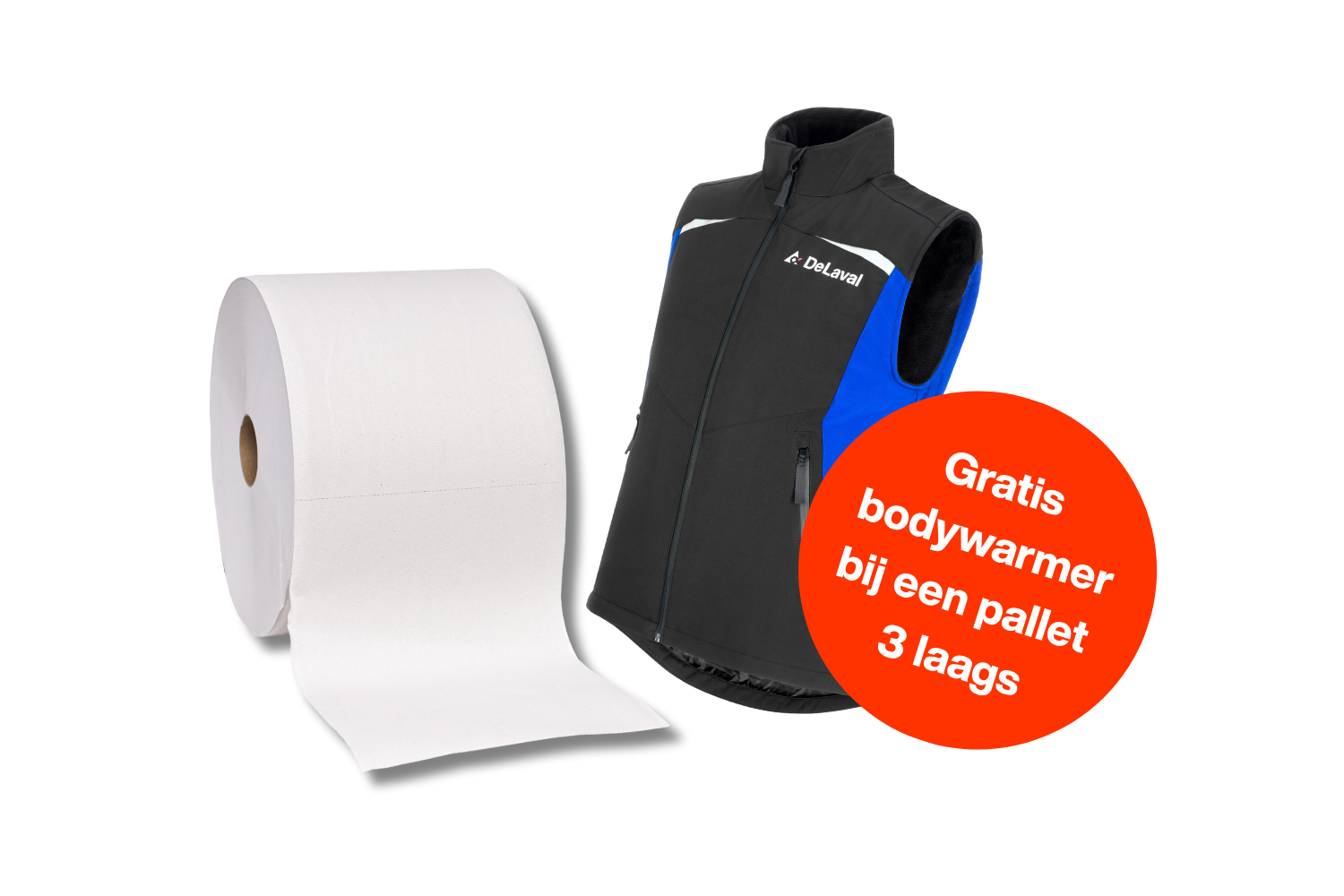 DeLaval softcel uierpapier met een sticker, gratis DeLaval bodywarmer