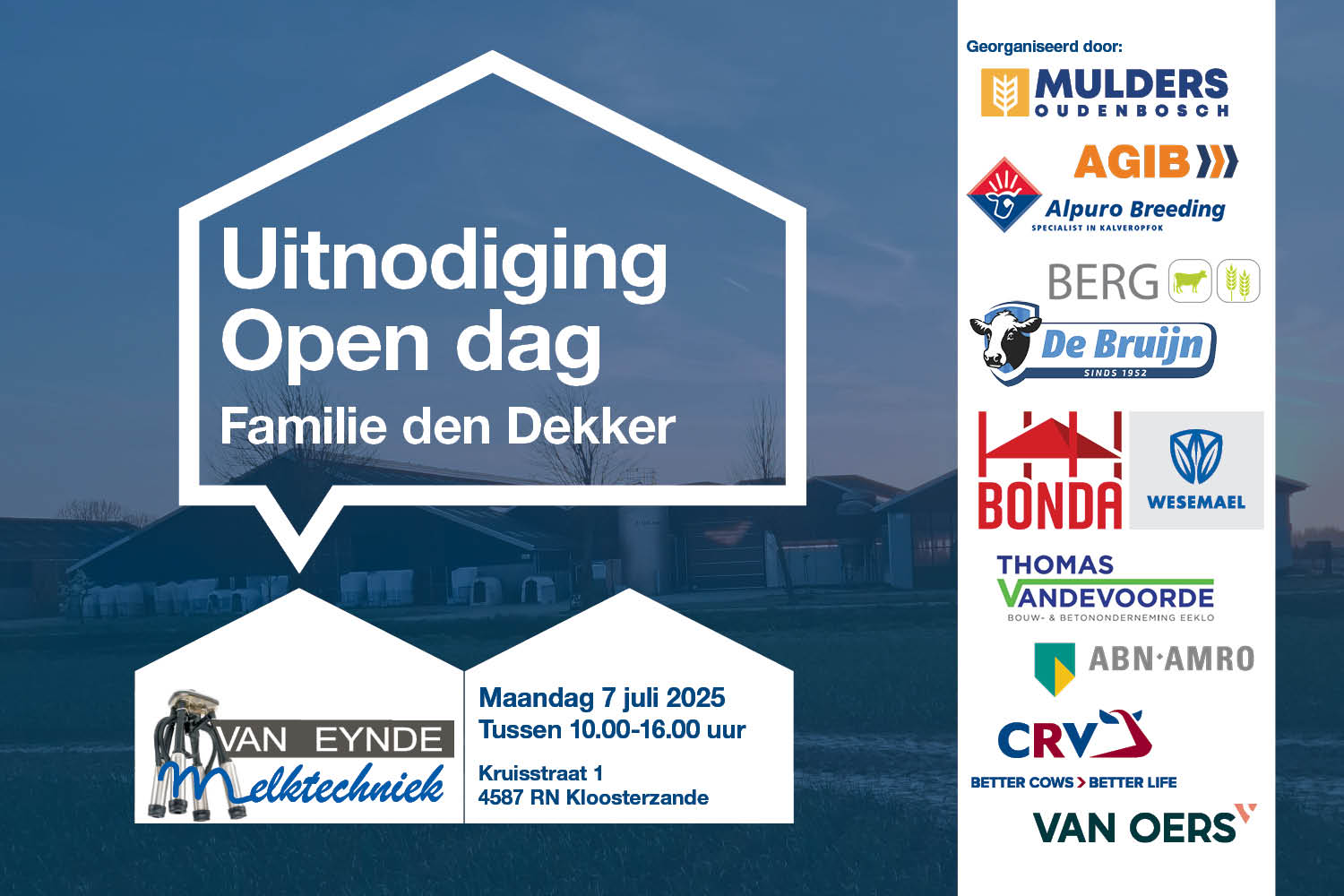 Uitnodiging Open dag bij Fam. den Dekker op 7 juli 2025 in Kloosterzande 