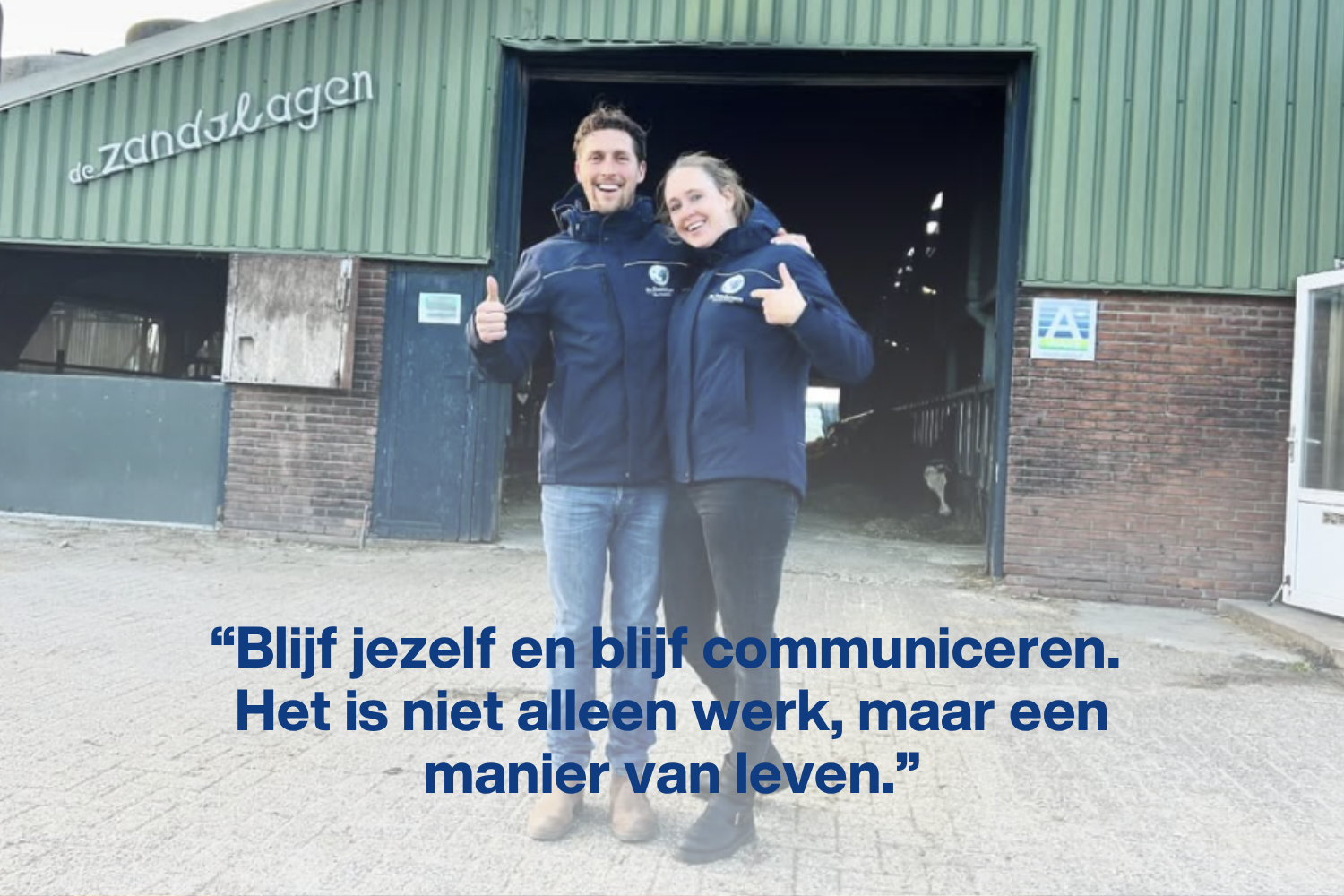 Boerin Kim vd Elsen met partner Peter Jan van boerderij de Zandslagen met een quote voor boerinnen
