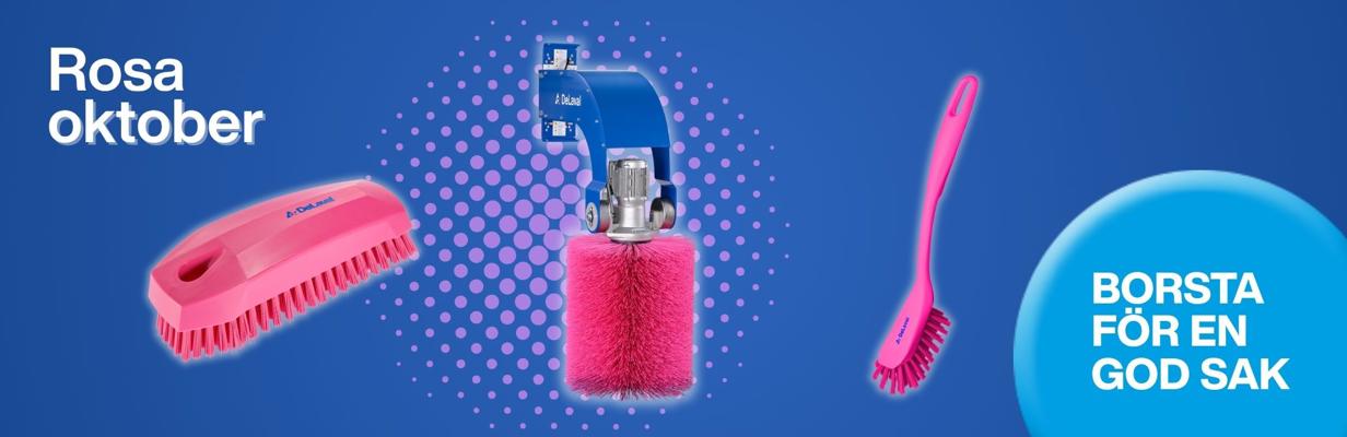 Rosa diskborste, rosa nagelborste och rosa utbytesborste på en blå bakgrund för cancerforskning